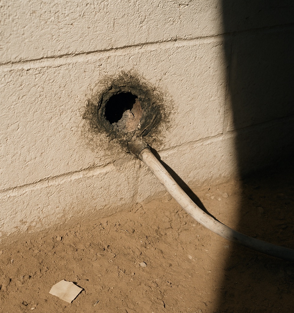 deteriorated seal at cooling line wall entry